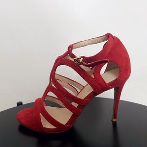 RAYE Red Suede Strappy Heels Party Holiday Office Workwear
